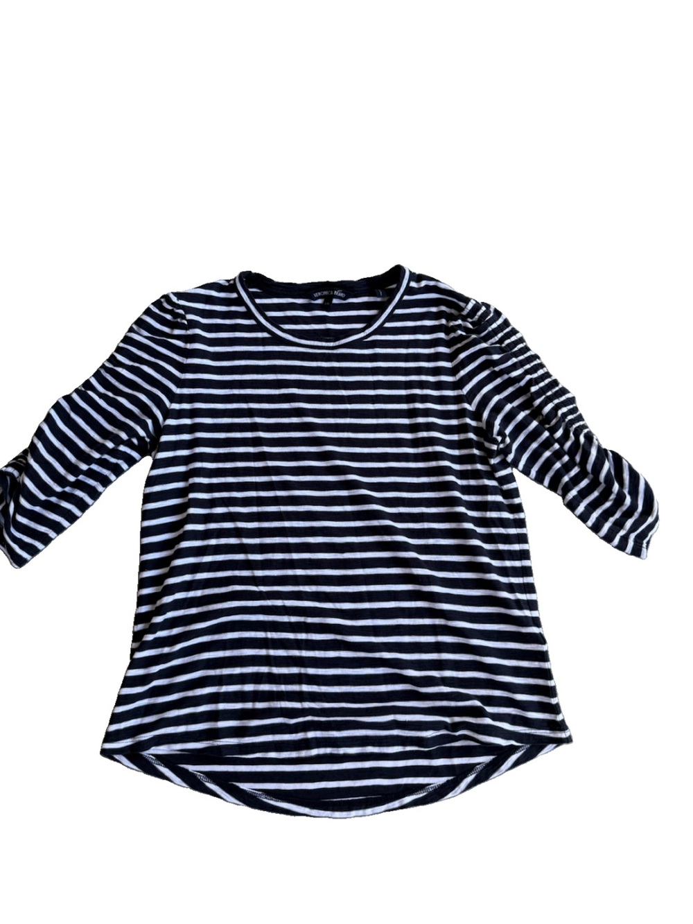 Veronica Beard Waldorf Ruched Sleeve Tee Sz L /G in White/Navy Stripe Preppy